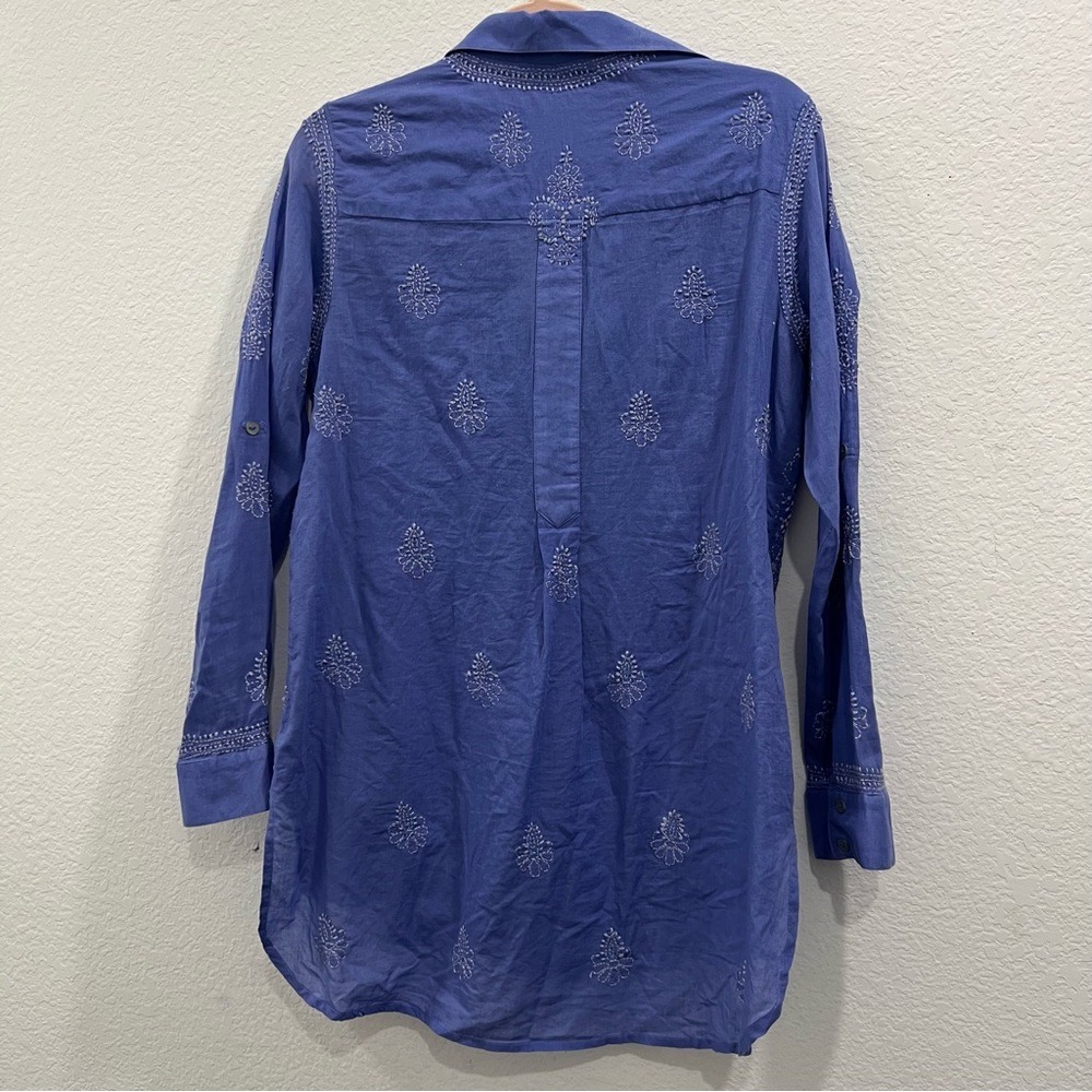 Soft Surroundings Lightweight Blue Cotton Embroidered Button-Up Shirt M - Picture 5 of 8